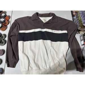 Safe Harbor Sportswear Brown Striped Collar Performance Golf‎ Polo Men's L